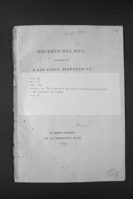 Decreto del Rey Carlos IV, que adscribe los Departamentos de Indias a las cinco Secretarías de Estado y del Despacho de España.