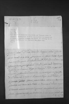 Real Cédula al Gobernador del Paraguay, sobre lo resuelto en relación a la conducta y excesos del Canónigo Juan Bernardo Arroquia de Osés.