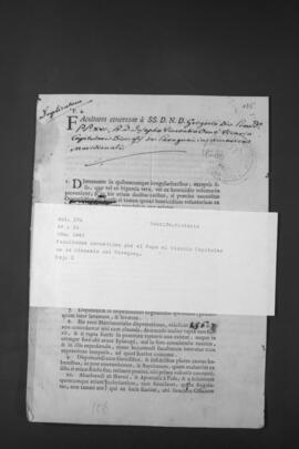 Facultades concedidas por el Papa al Vicario Capitular de la Diócesis del Paraguay.