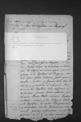 Designación de Benito Varela como Ministro Plenipotenciario para la firma de un tratado con Argentina.