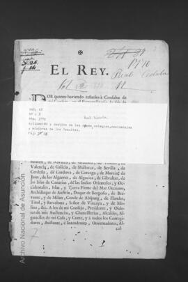 Real Cédula relativa a la aplicación y destino de las Casas, Colegios, residencias y Misiones de los Jesuítas.