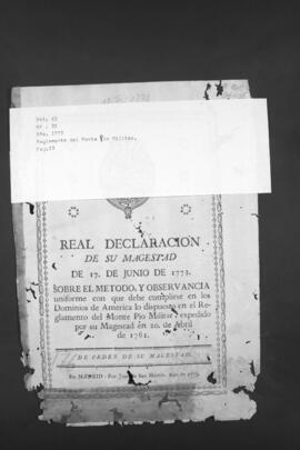 Real Declaración sobre la forma de observar en América el Reglamento del Monte Pío Militar.