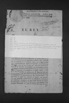 Real Cédula que declara a los militares comprendidos en la Real Pragmática de matrimonios del 23-03-1776, al igual que los demás vasallos de Su Majestad.