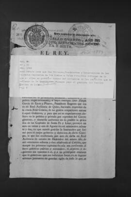 Real Cédula sobre instrucción formada para el gobierno del Cabildo Secular de Quito.