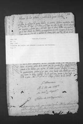 Escrito firmado por Félix de Villagarcía sobre los tributos adeudados por los pueblos de Misiones.
