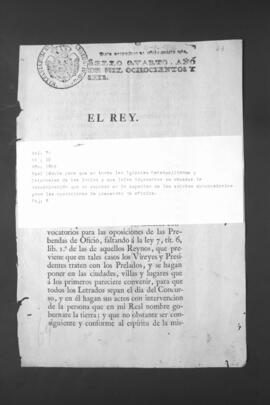 Real Cédula relativa a la expedición de edictos convocatorios para las oposiciones  de prebendas de Oficio.