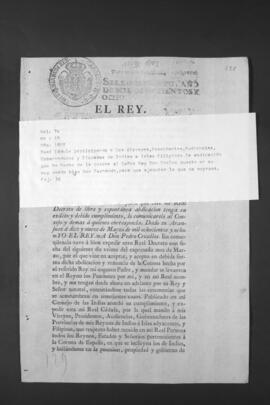 Real Cédula que comunica a los Virreyes, Presidentes, Audiencias, Gobernadores y Ciudades la abdicación del Rey Carlos IV en su hijo Fernando VII.