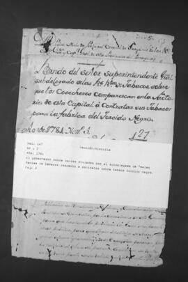 Auto del Gobernador del Paraguay, sobre bandos enviados por el subdelegado de la Real Renta de Tabacos.