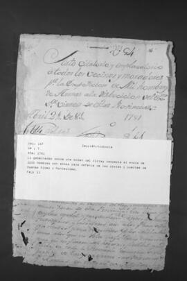 El Gobernador del Paraguay, sobre una orden del Virrey del Río de la Plata.