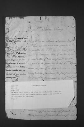 Petición presentada por la Beata María Antonia del Señor San José al Virrey del Río de la Plata, sobre permiso para pedir limosna en la Provincia del Paraguay.
