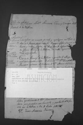 Certificado de defunción de María del Carmen Noguera, expedido por el Cura Párroco de Villeta.