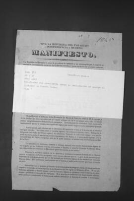 Manifiesto del Presidente Carlos Antonio López sobre la declaración de guerra al Gobernador de Buenos Aires, Juan Manuel de Rosas.