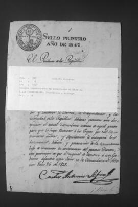 Designación de Basilio Antonio Ojeda como Comandante Militar de Encarnación.