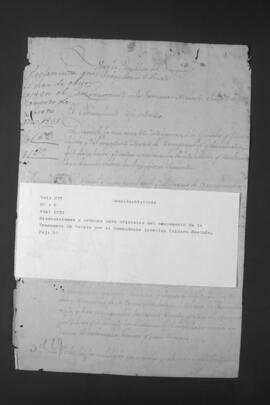 Disposiciones y órdenes para oficiales del Campamento de la Tranquera de Loreto, redactadas por el Comandante Interino Isidoro Resquín.