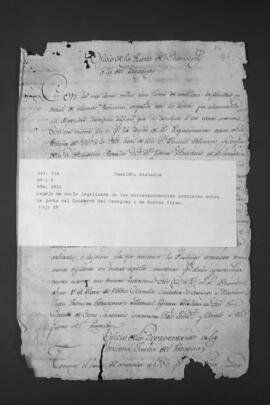 Copias legalizadas de la correspondencia entre la Junta de Gobierno del Paraguay y la de Buenos Aires.