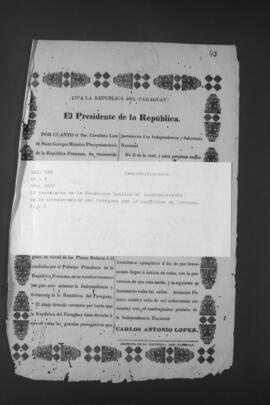 El Presidente de la República del Paraguay publica el Reconocimiento de la Independencia del Paraguay por la República de Francia.