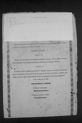 Duplicado del Decreto que designa a Francisco Sánchez como Vicepresidente de la República del Paraguay.