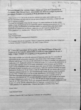 Cartas del Comandante de Curuguaty al Gobierno sobre informes militares y comunicación con el General Artigas. (Es copia)
